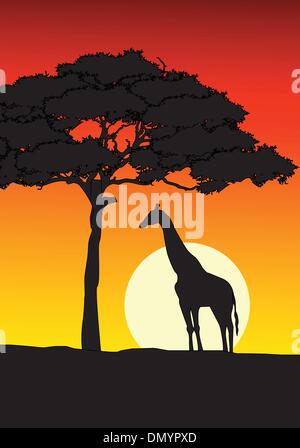African Sunset background with giraffe Stock Vector Image & Art - Alamy