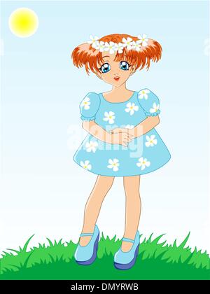 little girl in blue dress Stock Vector