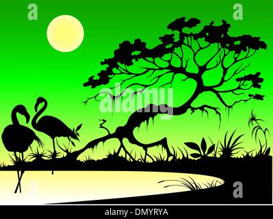 flamingo on a lake Stock Vector