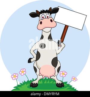 Cow cartoon with blank sign Stock Vector