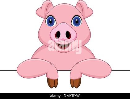 Pig with blank sign Stock Vector