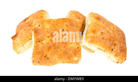 A group of freshly baked ciabatta sandwich rolls on a white background. Stock Photo