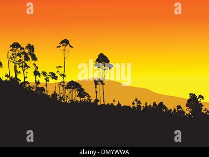 Tropical tree with mountain background Stock Vector