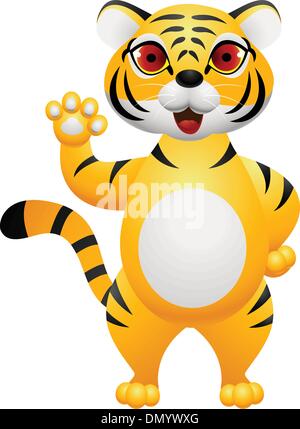 Tiger cartoon waving hand Stock Vector