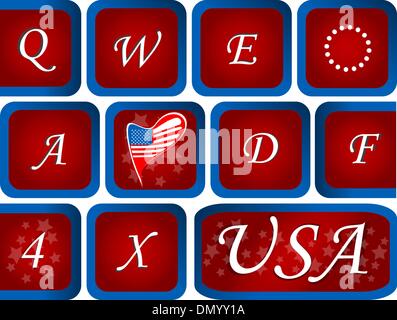 Close-up of Computer keyboard with red USA key Stock Vector