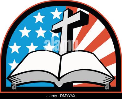 Bible With Cross American Stars Stripes Stock Vector