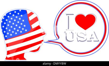 USA flag man with speech bubbles - i love usa Stock Vector
