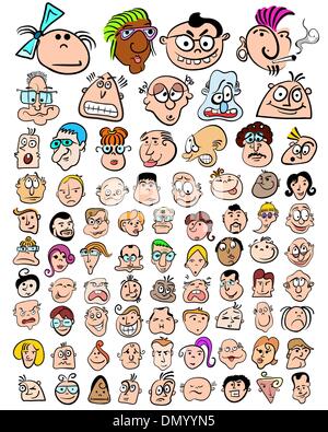 Funny Characters Doodle Cartoons. Cute People Expressions Icons Stock Vector