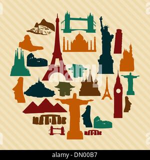 World landmark silhouettes set Stock Vector