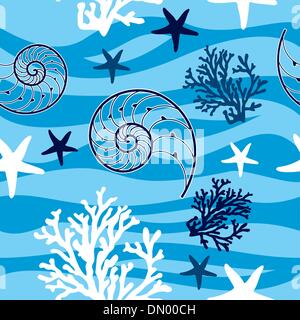 Shells and starfish seamless pattern