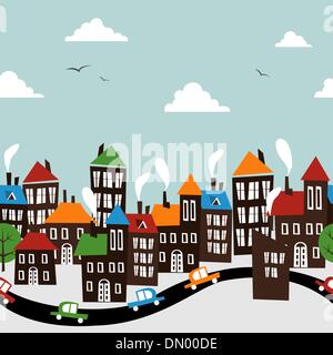 Christmas town seamless cartoon pattern Stock Vector