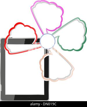 a tablet computers with empty clouds, cloud computing Stock Vector