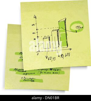 Successful business graph on sticky yellow paper. Realistic vect Stock Vector