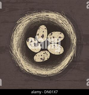 Eggs in nest on wooden texture. Vector illustration, EPS 10 Stock Vector