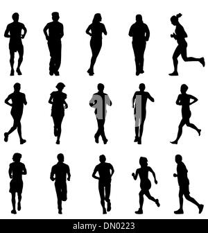 walking and running silhouettes collection Stock Vector