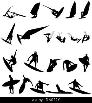 surf silhouettes set Stock Vector