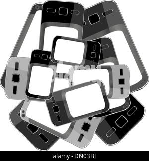 Black smart phones set on white background Stock Vector