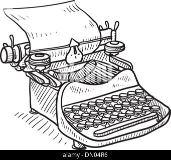 Retro typewriter vector sketch Stock Vector