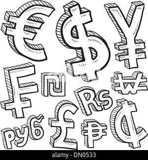 Currency symbols assortment vector sketch Stock Vector