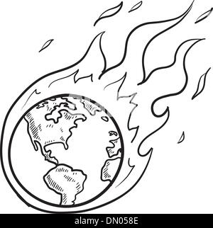 World in flames vector sketch Stock Vector