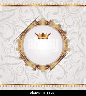 Golden vintage with heraldic crown, seamless floral texture Stock Vector
