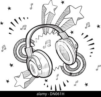 Audio headphones sketch Stock Vector