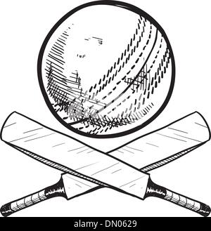 Cricket bat and ball sketch Stock Vector