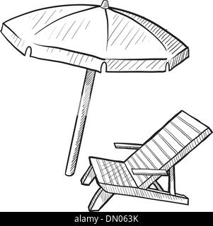 beach chair and umbrella sketch dn063k