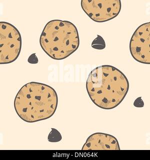 Seamless chocolate chip cookie background Stock Vector