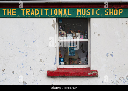 Traditional music shop sign and window, Doolin, Co. Clare, Ireland Stock Photo