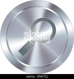Magnifying glass industrial button Stock Vector