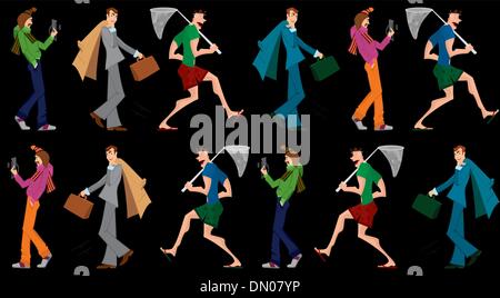 Three men walking seamless pattern Stock Vector
