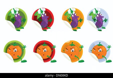Set-of-vector-stickers-with-eggplant-and-orange Stock Vector