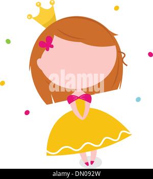 Cute Princess in yellow dress isolated on white Stock Vector