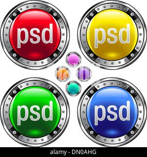 PSD file type colorful button Stock Vector