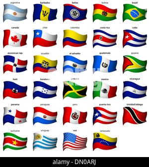 wavy american flags set Stock Vector