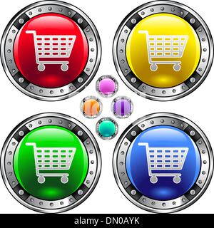 Shopping cart colorful button Stock Vector