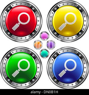 Magnifying glass colorful button Stock Vector