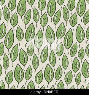 Green abstract leaf seamless pattern on recycle ecology paper te Stock Vector
