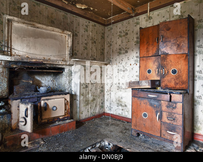 Kitchen in Abandoned Croft House, Isle of Lewis Stock Photo