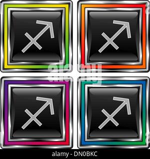 Sagittarius black box button Stock Vector
