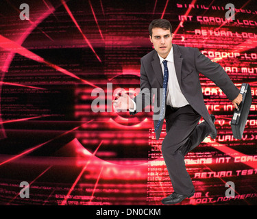 Composite image of stern businessman in a hury Stock Photo