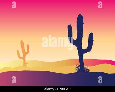 Cactus desert sunset Stock Vector
