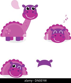 Cute pink dinosaur set isolated on white Stock Vector