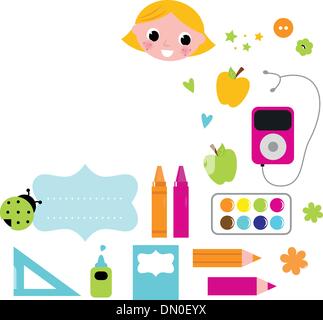 Back to school accessories set isolated on white Stock Vector