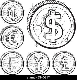 International currency symbol coins Stock Vector