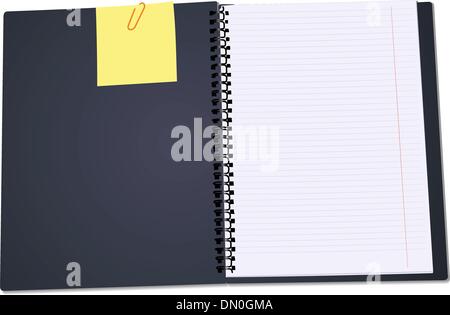 Black Notebook open on white background with clipped yellow none Stock Vector