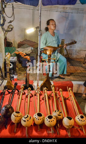 Traditional Thai musical instruments at the night market on Walking Street, Chiang Mai, Thailand Stock Photo