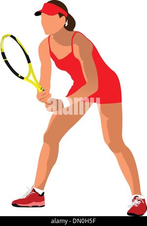 Woman Tennis player poster. Colored Vector illustration for desi Stock Vector