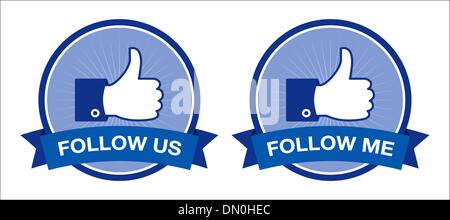 Facebook like follow retro labels set Stock Vector